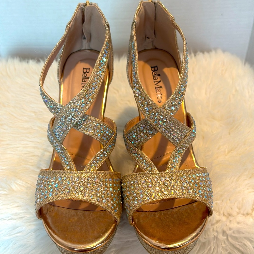 Bella Marie Sparkling Rose Gold Strappy Sandals